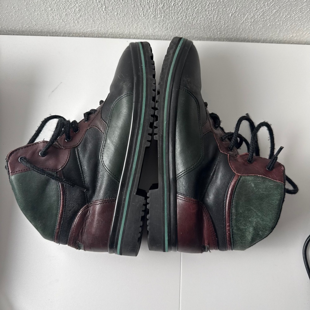 Danexx Casual Vintage Leather Hiking Boots Black Green Burgundy Lace Up Wome 7.5 - Picture 7 of 10